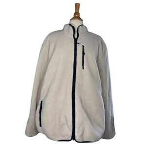 Goodfellow Cream Sherpa Fleece Jacket Navy Accents Zip Up Coat Super Soft Cozy